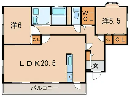 フェリッツ上甲子園(2LDK/2階)の間取り写真