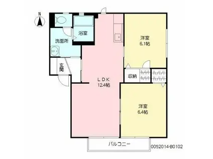 ピアッツァ若楠B(2LDK/1階)の間取り写真