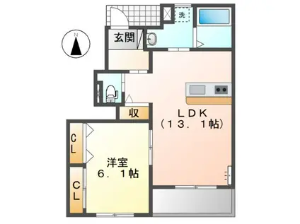 グランピュア東海(1LDK/1階)の間取り写真
