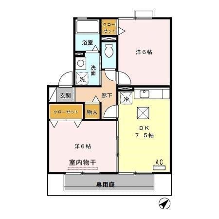 アメニティ裕(2DK/1階)の間取り写真