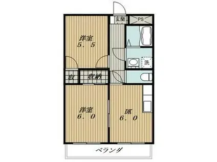 キャッスルプラザ梵天(2DK/1階)の間取り写真