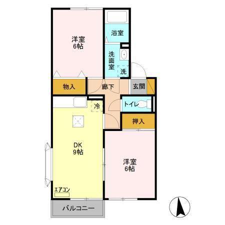 セジュール御堂の上A(2DK/1階)の間取り写真