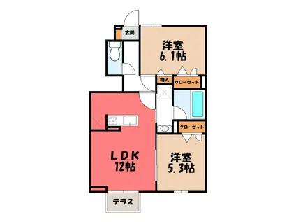 ウィル・クレスト II(2LDK/1階)の間取り写真