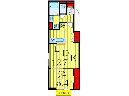 D-ROOM弁天3丁目 C(1LDK/1階)の間取り写真