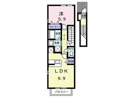 プリムローズ(1LDK/2階)の間取り写真