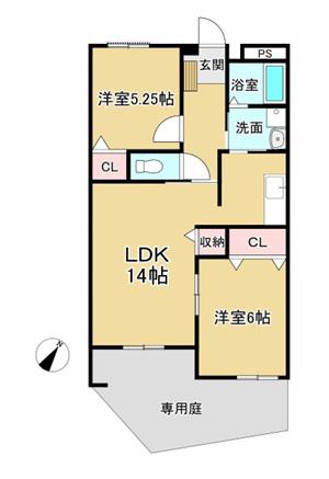 プレイン八代(2LDK/1階)の間取り写真