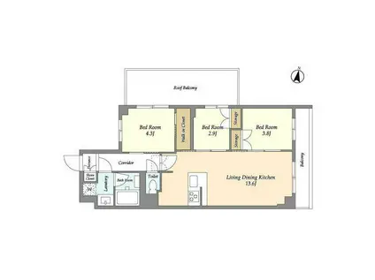 アジールコート練馬中村橋(3LDK/4階)の間取り写真