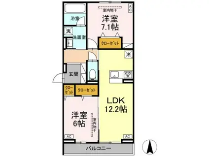 メリディアン ウエスト(2LDK/2階)の間取り写真