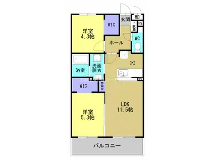 ARTH平松(2LDK/2階)の間取り写真