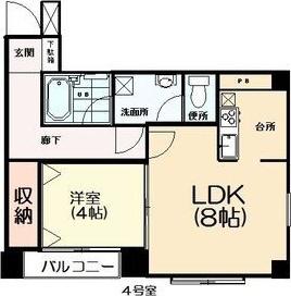 リエス春日町(1LDK/4階)の間取り写真