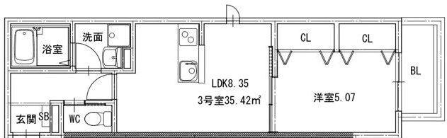 メゾンクレール壺川I(1LDK/2階)の間取り写真