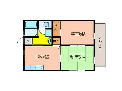 エクセルハイツ1(2DK/1階)の間取り写真