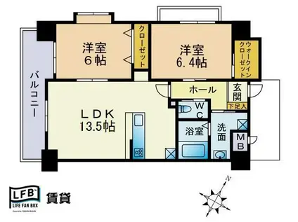 ベルステージ須賀町(2LDK/5階)の間取り写真
