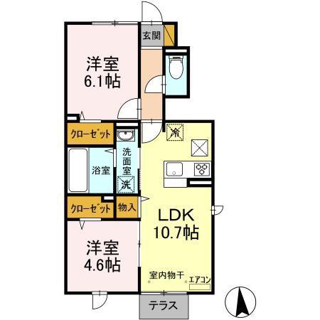 イースト・ヴィラ II(2LDK/1階)の間取り写真