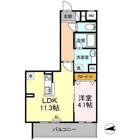 ヴェッセル持田(1LDK/3階)の間取り写真