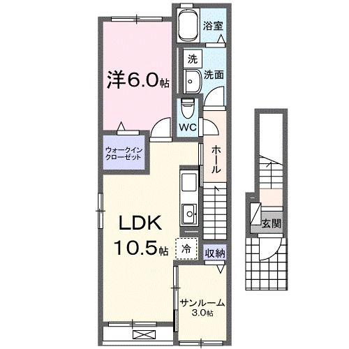 ＪＲ山陽本線 福山駅 バス乗車時間：20分 最寄りバス停で下車 徒歩3分 2階建 築3年(1LDK/2階)の間取り写真