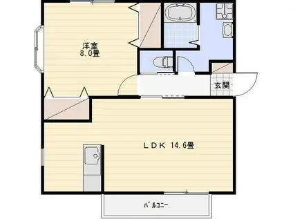 ティエドIIO D(1LDK/2階)の間取り写真