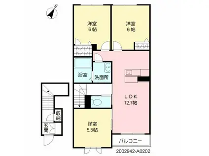プレミアス中名(3LDK/2階)の間取り写真