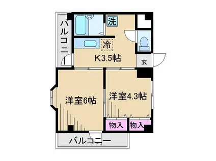 王子西ウィング(2K/2階)の間取り写真