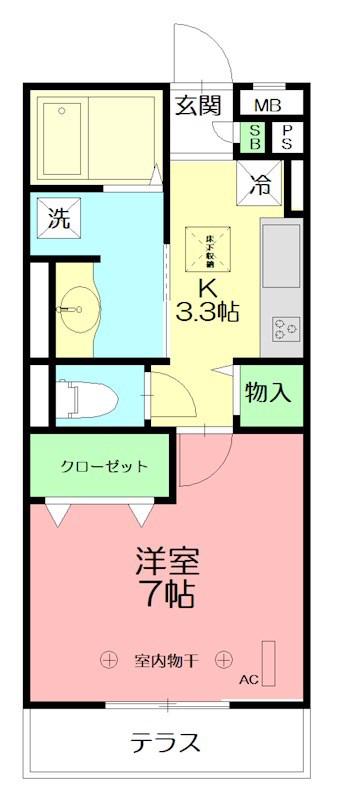 グローリー湘南II(1K/1階)の間取り写真