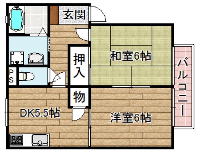 ヴィラ西真上B棟(2DK/2階)の間取り写真