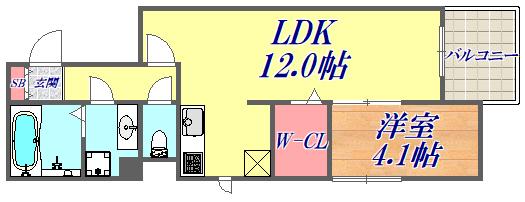 カーサフォレスタ塚口(1LDK/1階)の間取り写真