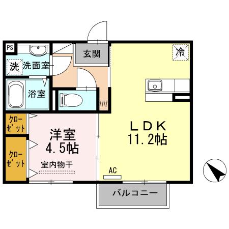 ソレイユ・ガーデン(1LDK/2階)の間取り写真