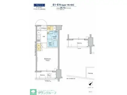 プラウドフラット墨田曳舟(1K/2階)の間取り写真
