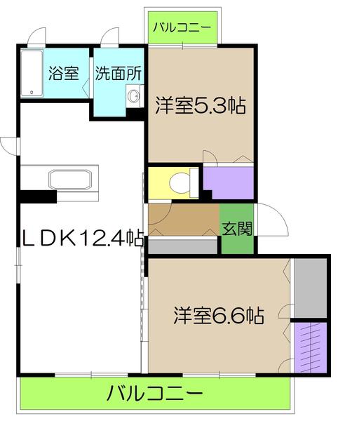 ヴィラージュヌフ III棟(2LDK/3階)の間取り写真