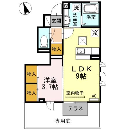 サンライズ御井II(1LDK/1階)の間取り写真