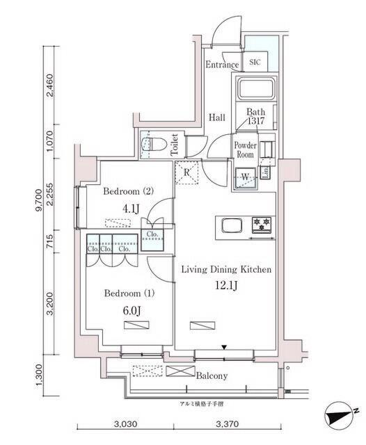パークアクシス市谷左内町(2LDK/3階)の間取り写真