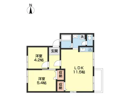 ディアスかもと(2LDK/2階)の間取り写真