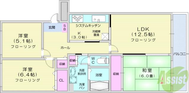 志づか米ヶ袋マンション(3LDK/3階)の間取り写真