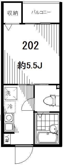 フォセット松戸・上本郷(1K/2階)の間取り写真