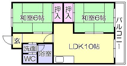 西田ハイツ(2LDK/2階)の間取り写真