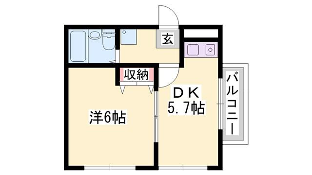 サンパレス21姫路(1DK/9階)の間取り写真