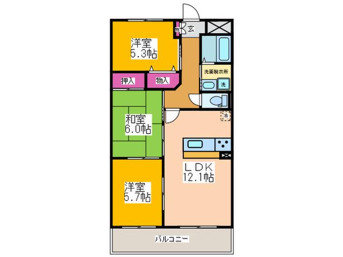 ヴェルデュール石切(3LDK/4階)の間取り写真