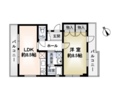 夙川フラット(1LDK/3階)の間取り写真