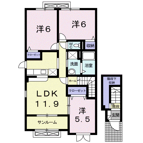 フォルテI(3LDK/2階)の間取り写真