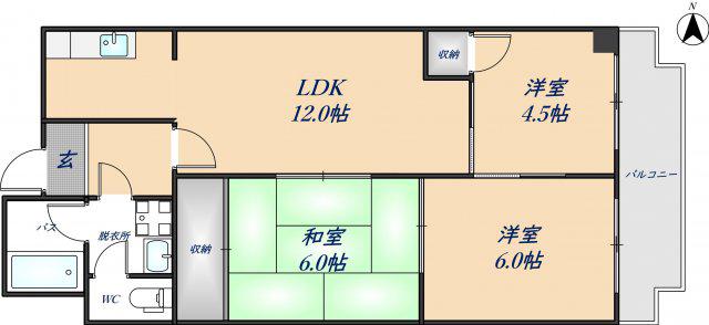 オーバン石切(3LDK/1階)の間取り写真