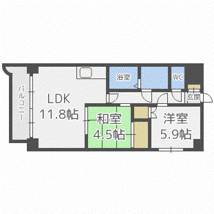 ローヤルハイツ伏古(2LDK/2階)の間取り写真