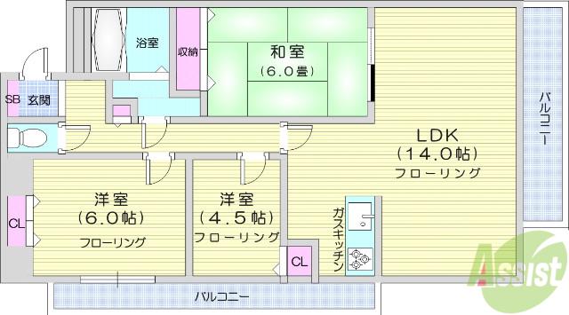 パールハイム小松島(3LDK/1階)の間取り写真