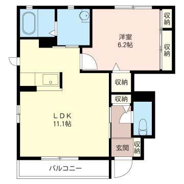 ディアコート美(1LDK/1階)の間取り写真
