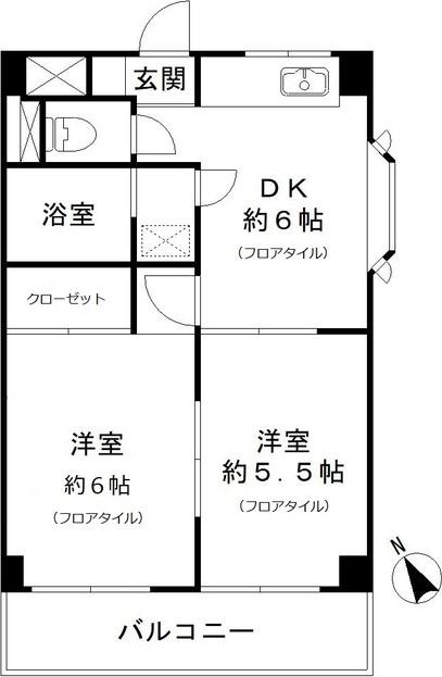 ニューハイム小原(2DK/2階)の間取り写真