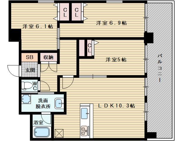 ラウロ相川リーヴァ(3LDK/5階)の間取り写真