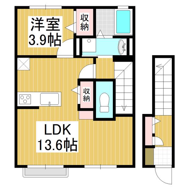 コンフォーティア信濃大町III(1LDK/2階)の間取り写真