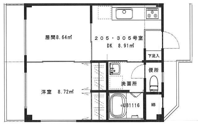 シャルム宮原(2DK/3階)の間取り写真
