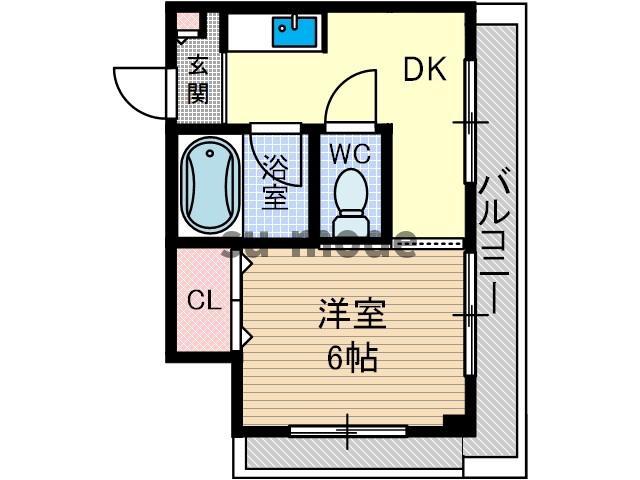都部ハイツ(1DK/6階)の間取り写真