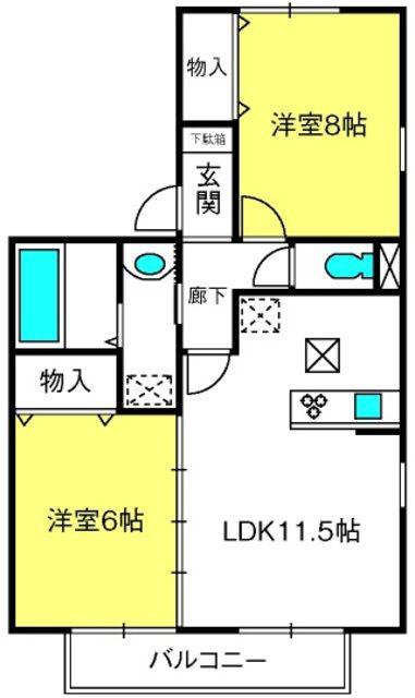 フローラ(2LDK/1階)の間取り写真