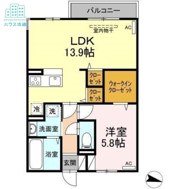 ハピネス古賀島 B(1LDK/2階)の間取り写真